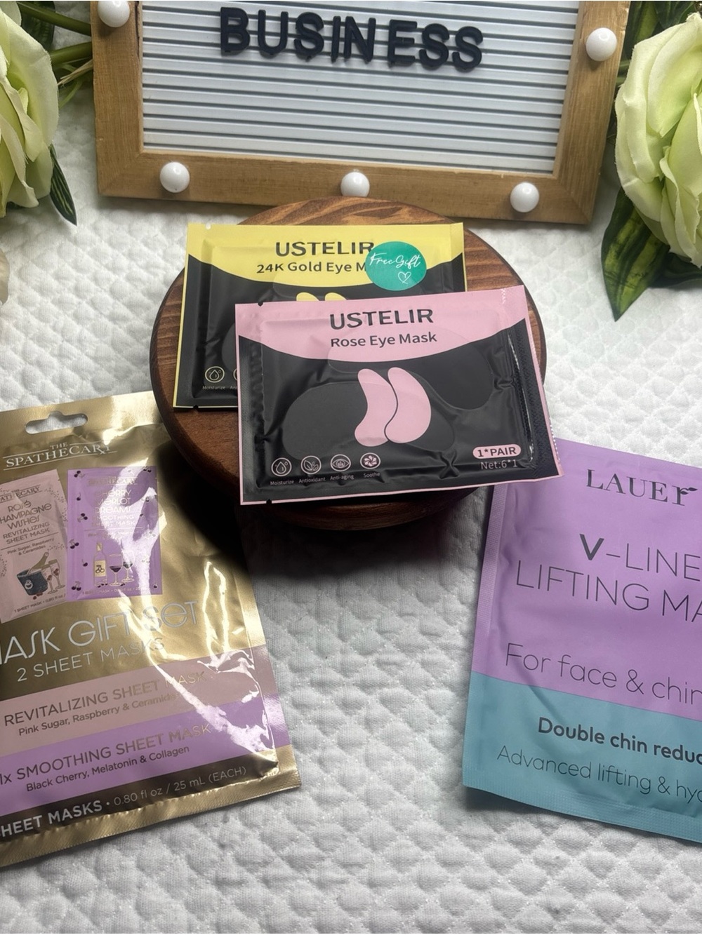 Assortment of skincare supplies (face mask And Eye Masks)